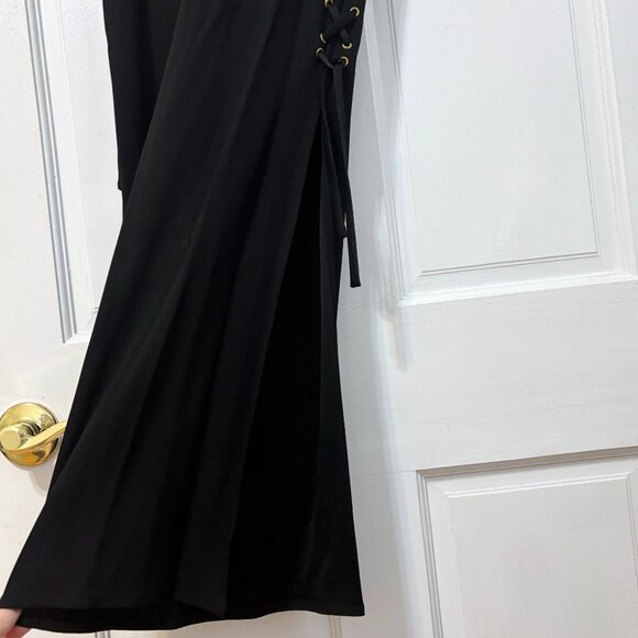 Moschino Cheap and Chic Side Slit Lace Up Pants Black Gold Vintage USA 4 6 8 S - Picture 14 of 16